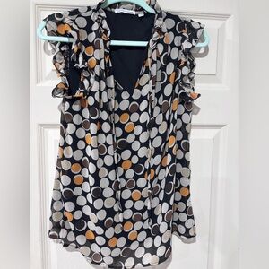 Notations Black and Orange Polka Dot Ruffle Blouse